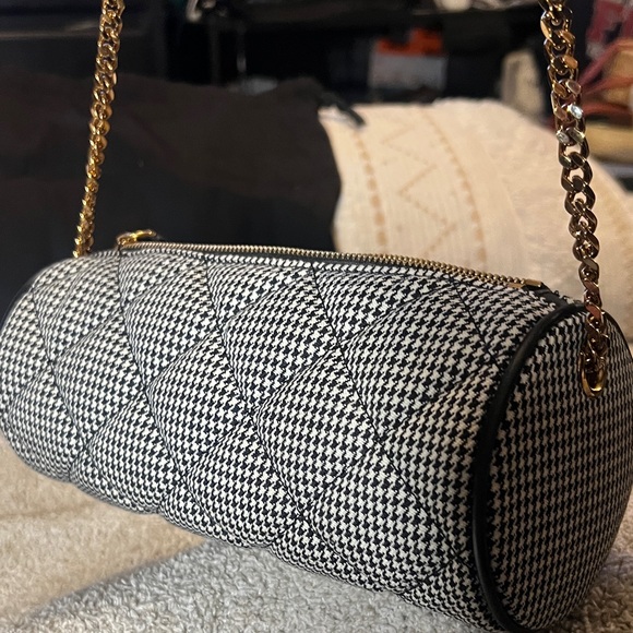 Versace Mini Barrel Bag – Houndstooth Fabric & Lamb Leather - NWT - Picture 6 of 16